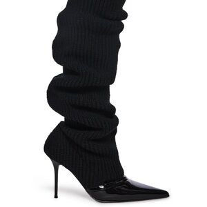 Dolls Kill Hot Shot Black Knit Slouchy Knee-High Women's Boots